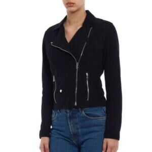 Evereve Black Moto Biker Style Jacket Asymmetrica Silver Zippers Size Medium